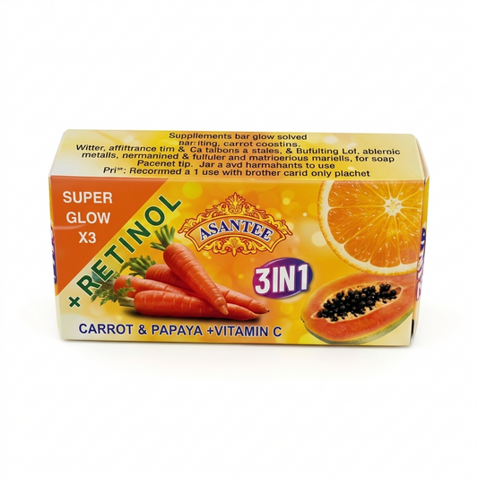 4 Bars x 125g Soap Carrot + Papaya + Vit C Asantee 3 In 1 Face And body Retinol