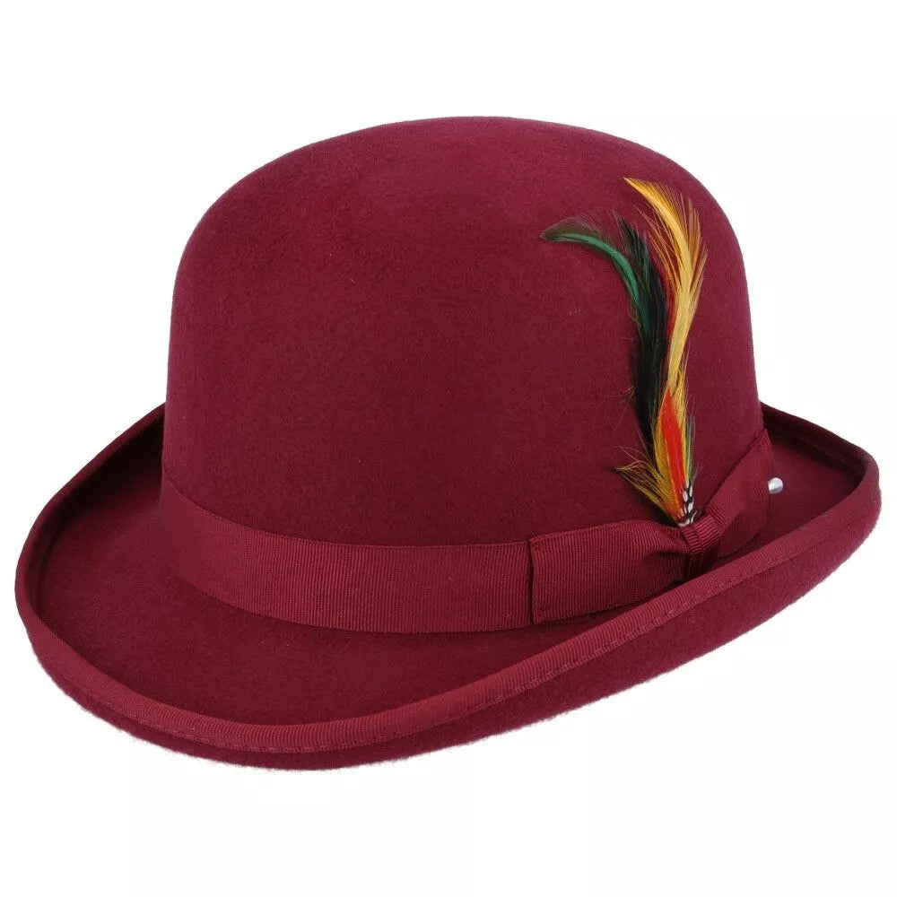 Classic Wool Bowler Hat -MAROON - Large: 59cm (7 1/2)
