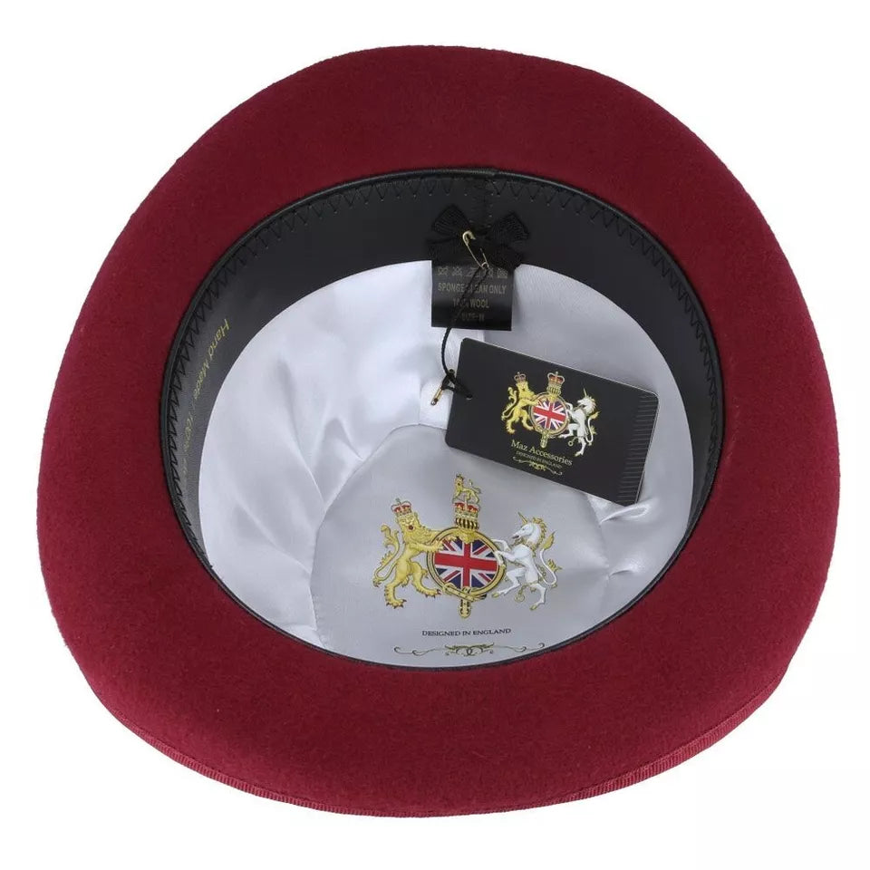 Classic Wool Bowler Hat -MAROON - Large: 59cm (7 1/2)
