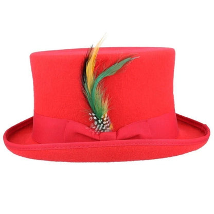 Maz Wool Felt Top Hat – Red with Removable Feather – Size: Large 59cm (7 1/2)