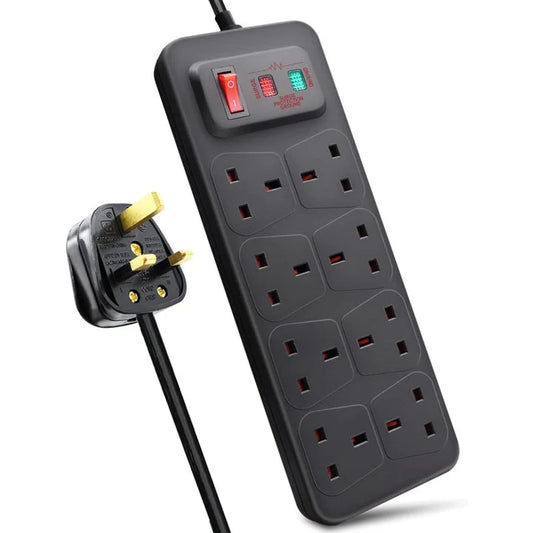 Extra Star Extension Lead 8 Gang 2m Switched Black