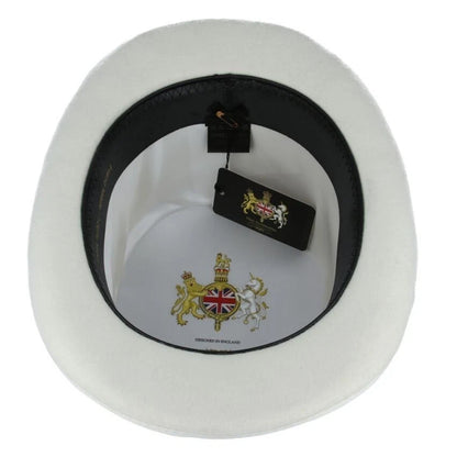 Maz Wool Felt Top Hat – White with Removable Feather – Size: Large 59cm (7 1/2)