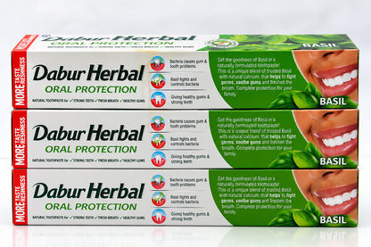 3x Dabur Herbal Toothpaste with Basil – 100% Natural Herbal Oral Care - 3 pieces