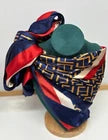 Women’s Elegant Satin Head Scarf – Red, Navy & Gold Chain Print