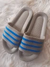 Unisex White & Blue Stripe Slide Sandals 003– Size UK 9 (EU 43)