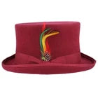 Wool Felt Top Hat – Wine/Burgundy with Feather – Size: Large 59cm (7 1/2)