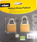 Rolson 40mm Medium Brass Padlock Twin Pack –Double Locking 3 Keys All Keys Alike