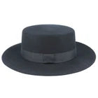 Handmade Black Wool Felt Pork Pie Hat Large: 59cm (7 1/2– Wide Brim, Flat Crown