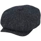 Gladwin Bond Hatters London Herringbone Newsboy Cap-BLACK Large (59cm / 7 1/2)