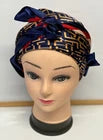 Women’s Elegant Satin Head Scarf – Red, Navy & Gold Chain Print