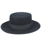 Handmade Black Wool Felt Pork Pie Hat Large: 59cm (7 1/2– Wide Brim, Flat Crown
