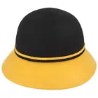 Two Tone Wool Cloche Hat With Flower at the side - Brown/Mustard - One Size