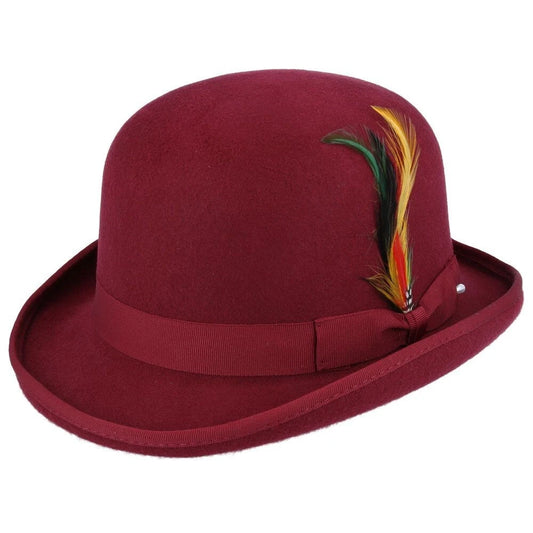 Classic Wool Bowler Hat -MAROON - Medium: 57cm (7 1/4)