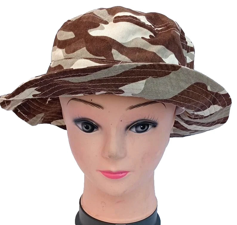 Camo Bucket Hat Brown Beige Camouflage Boonie Sun Hat One Size Unisex M - S