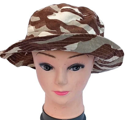 Camo Bucket Hat Brown Beige Camouflage Boonie Sun Hat One Size Unisex M - S
