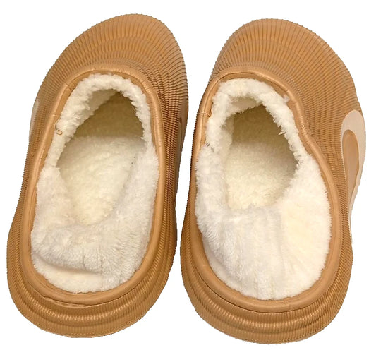 Unisex Fleece Lined Slip-On Slippers Beige UK 8–9 / EU 42–43 Cosy Indoor Shoes