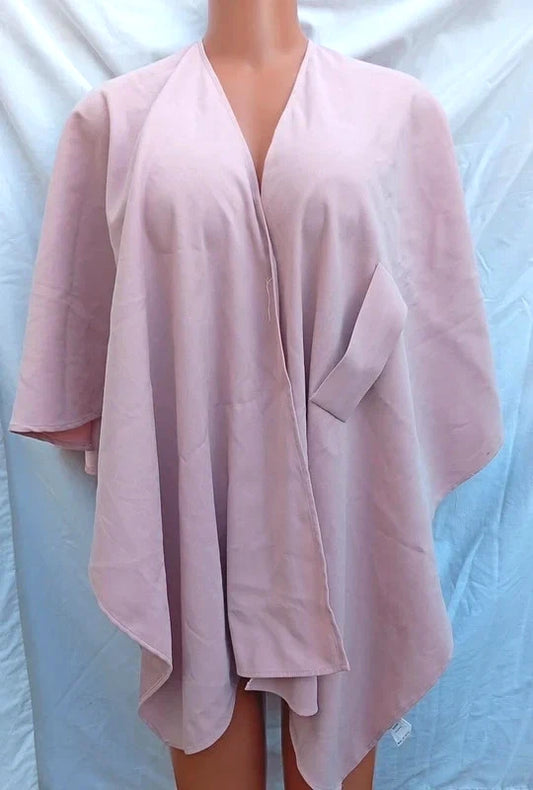FHQ Collection Blush Pink Draped Cape Top – Lightweight Open Front Loose Fit Blouse