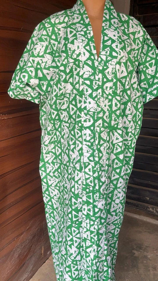 Elegant Green & White Bubu Gown – UK Size 8