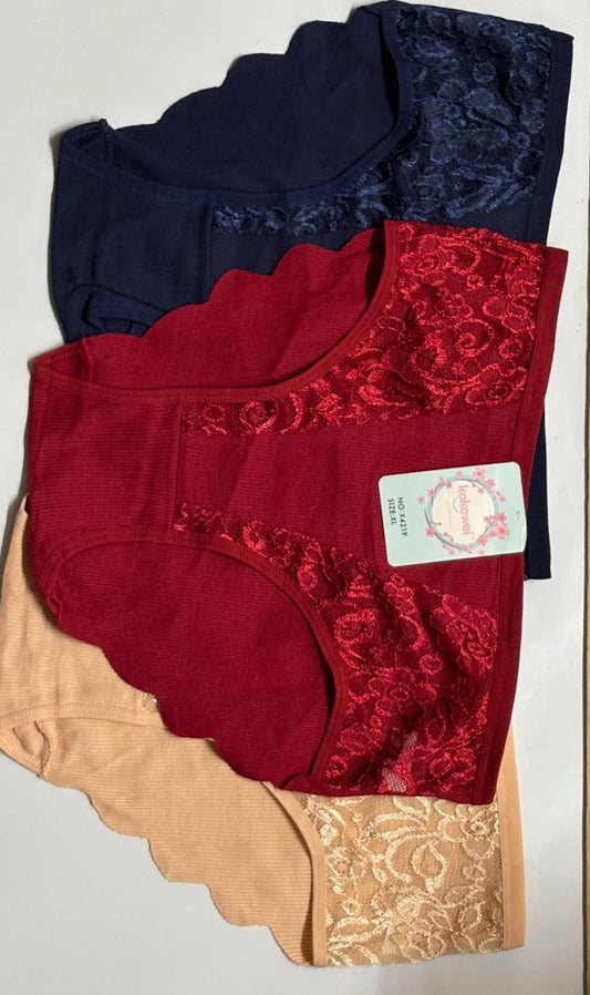 Women's Lace Seamless Panties – 3 Pack (Navy, Red, Beige) | High Waist | Soft &