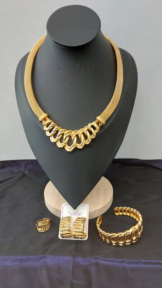 Bold Gold-tone Chain Link Jewellery Set – Necklace, Bracelet, Ring & Earrings
