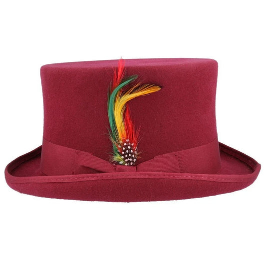 Wool Felt Top Hat – Wine/Burgundy with Feather – Size: Large 59cm (7 1/2)