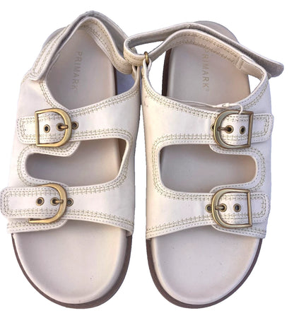 Primark Cream Buckle Strap Sandals Women’s Flat Casual Summer Shoes
