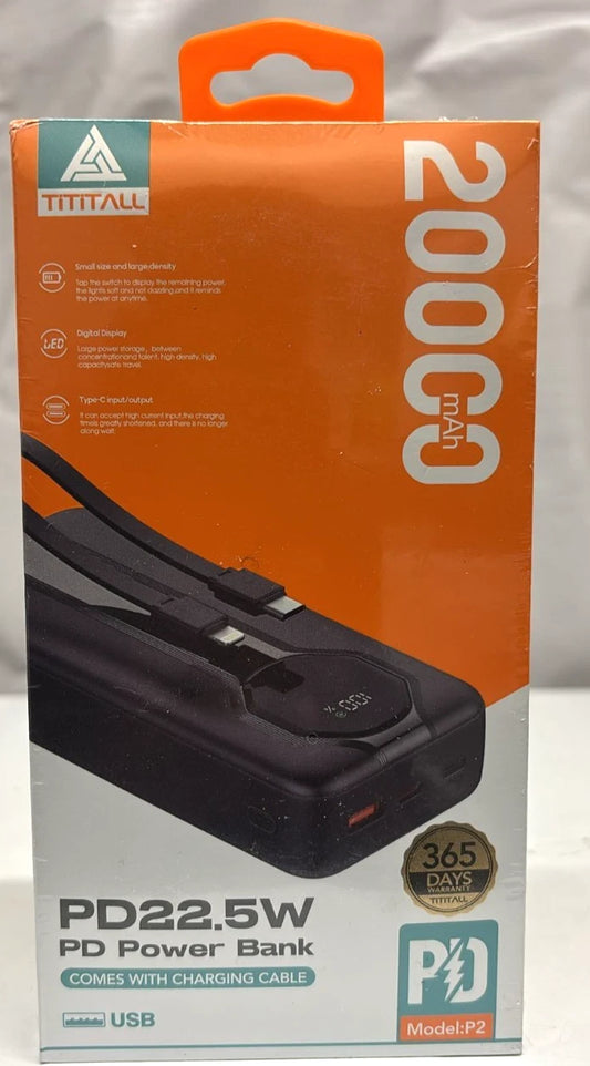 Fast Charging 20000mAh 22.5W PD Power Bank Type-C Portable Charger Digital Display