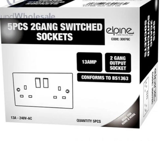 Elpine 2-Gang Switched Sockets – 5PCS Pack | 13A Double Socket | Conforms to BS1