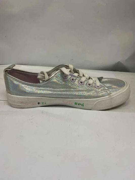 H&M Girls Silver Glitter Trainers UK 2.5 EU 35 Holographic Sparkle Lace-Up Shoes