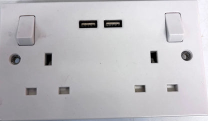 BG 2 Gang 13A Double Switched Socket with Dual USB Charger 2.1A White