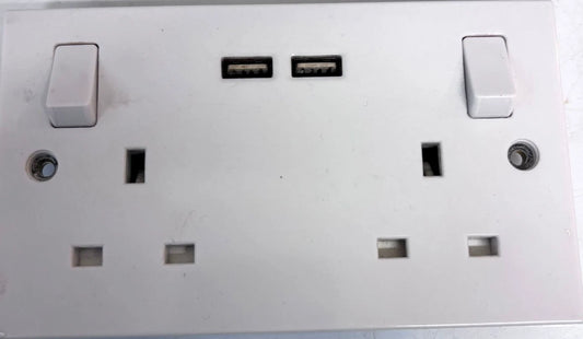 BG 2 Gang 13A Double Switched Socket with Dual USB Charger 2.1A White