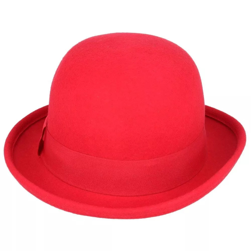 Soft Crushable Wool Bowler Hat - Red - 59 cm: Large