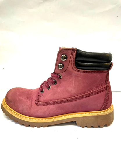Women’s Maroon Lace-Up Ankle Boots UK 5 Leather Hiking Style Chunky Sole