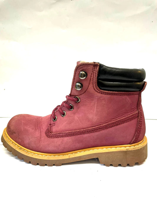 Women’s Maroon Lace-Up Ankle Boots UK 5 Leather Hiking Style Chunky Sole