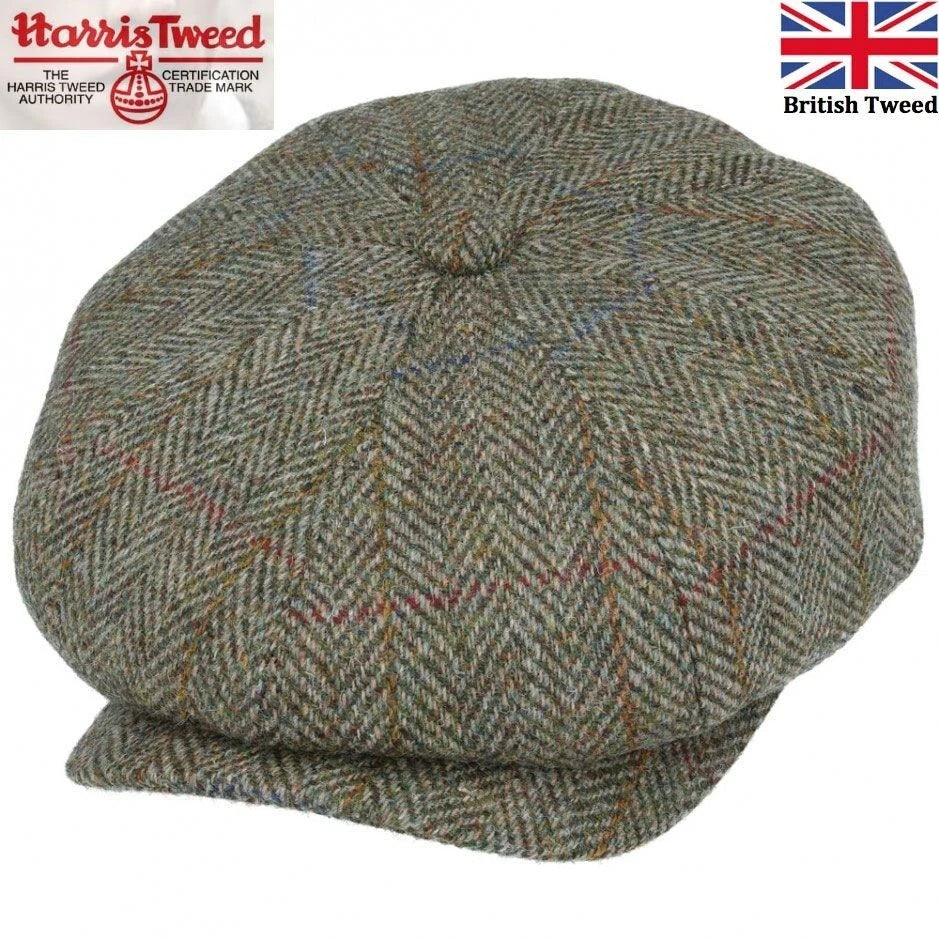 Harris Tweed 8-Panel Newsboy Cap – Classic British Flat Cap – Handwoven Wool