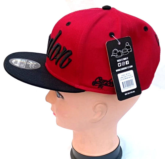 Carbon 212 London Red Black Snapback Cap Flat Peak Hat One Size Unisex