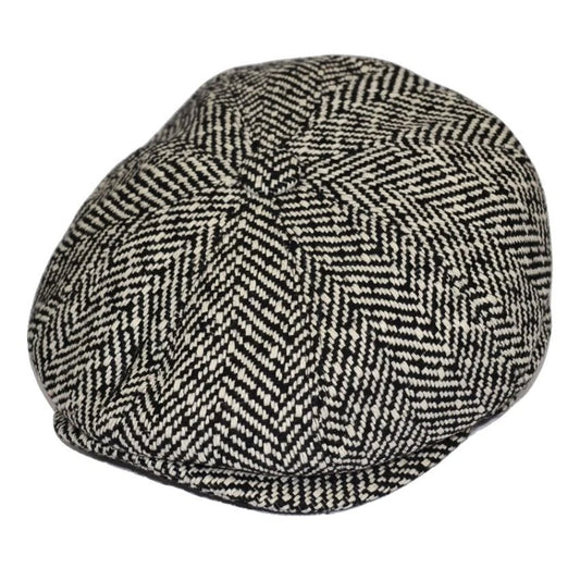 Men’s Brown & Cream Herringbone Newsboy Cap – Classic Heritage Style