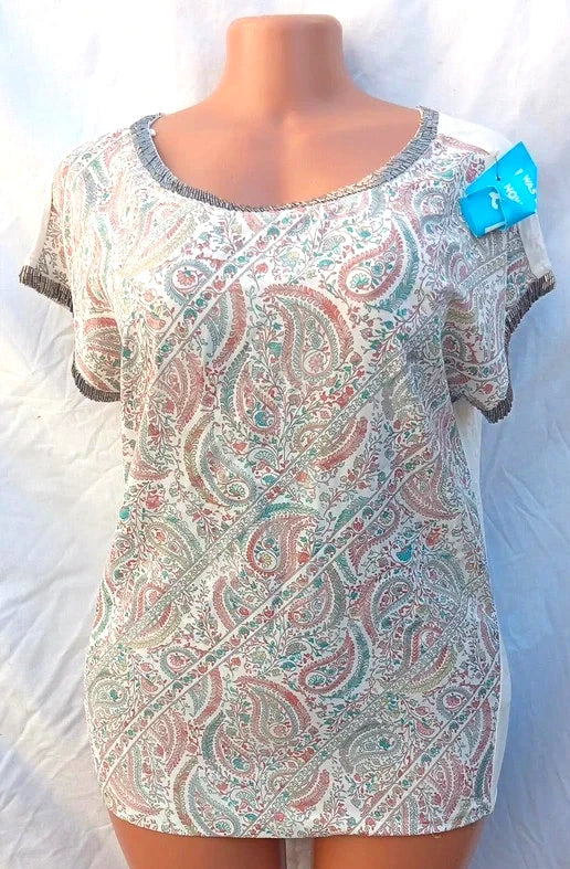 Next Paisley Print Short Sleeve T-Shirt Top S / UK 8