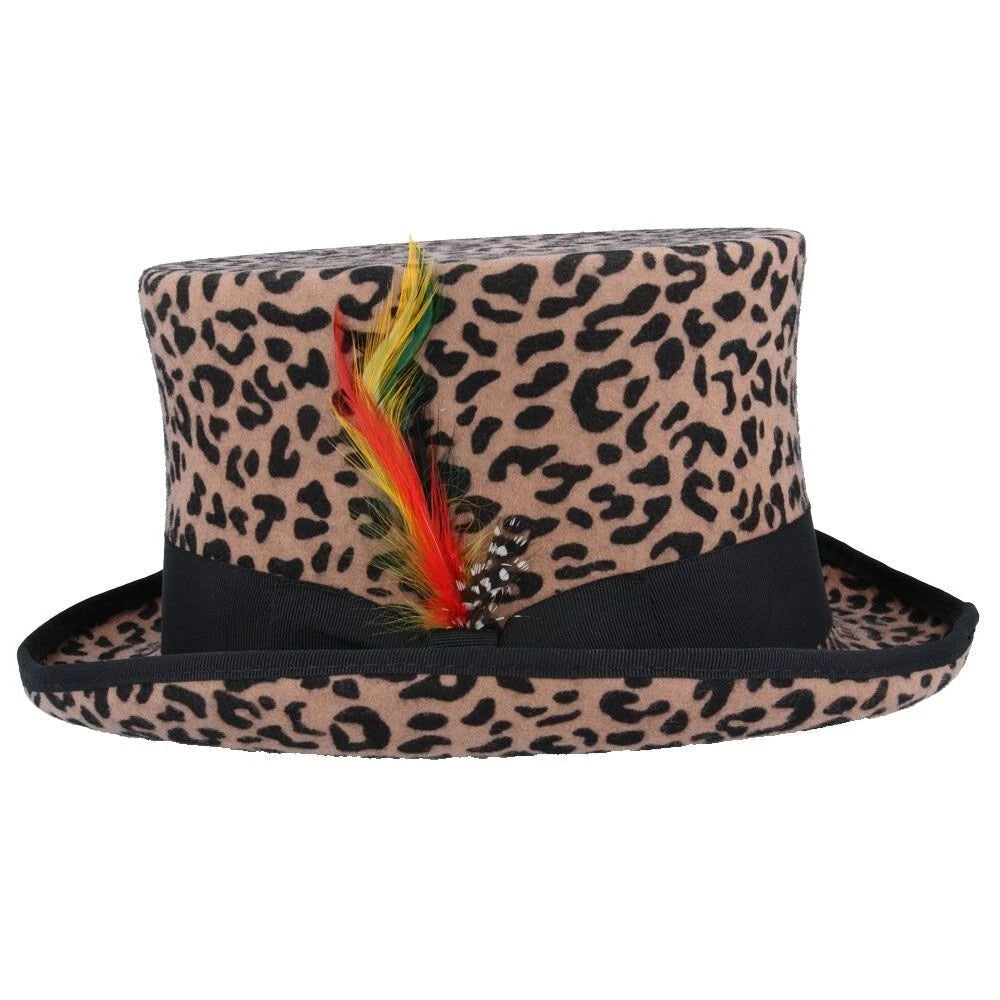 Wool Felt Top Hat – Leopard Print – Size: Large 59cm (7 1/2)