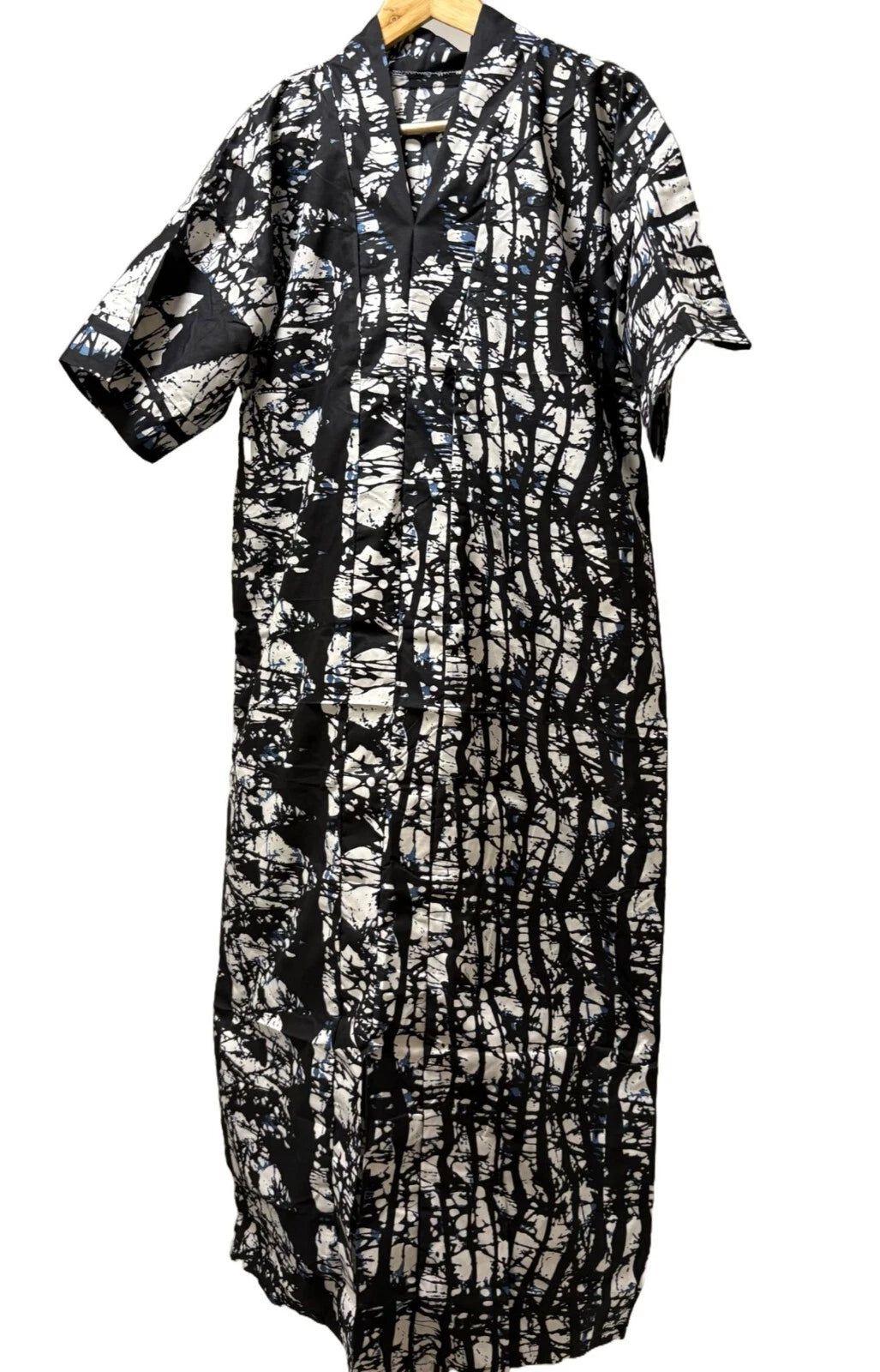 African Bubu Gown – Black & White Abstract Print | Kaftan Dress - UK Size: 14 | US Size: 10