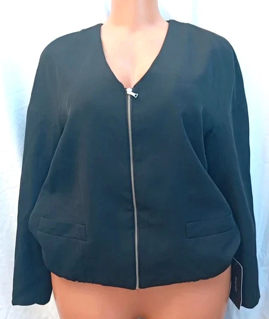 Zara Basic Black Zip Front Blouse Jacket Top UK M