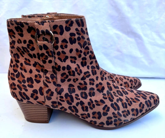 Primark Leopard Print Ankle Boots UK 5 EU 38 Women’s Block Heel Zip Booties