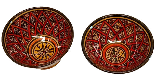 2 x Moroccan Hand Painted Ceramic Bowls Decorative Dish Set