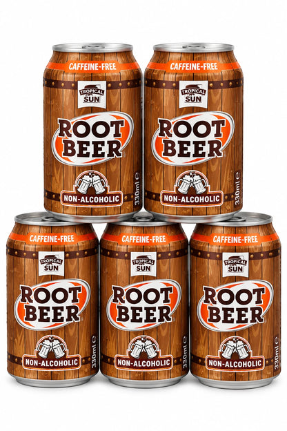 5 x Tropical Sun Root Beer 330ml Cans Non-Alcoholic Caffeine-Free Drink