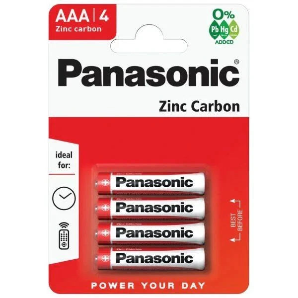 2 Packs – Panasonic AAA Zinc Carbon Batteries – 4 per Pack