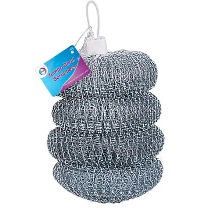 Jumbo Steel Scrubbers 4pk Large Stainless Steel Scourer Tough Wire Cleaning Pads