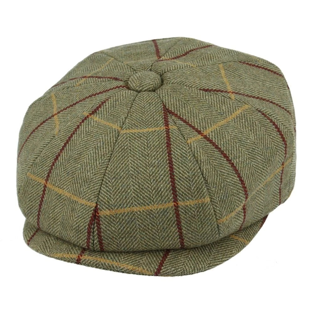 CLASSIC MEN'S GREEN TWEED FLAT CAP – QUILTED INTERIOR – SIZE MEDIUM (57cm)