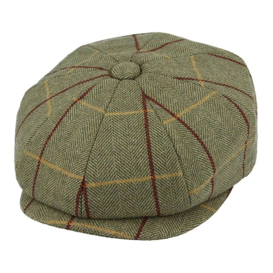 CLASSIC MEN'S GREEN TWEED FLAT CAP – QUILTED INTERIOR – SIZE MEDIUM (57cm)