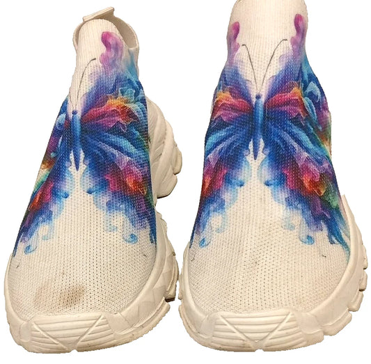 Women’s Slip-On Trainers White Butterfly Print UK 4 / EU 37