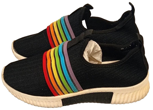 Women’s Black Slip-On Trainers Rainbow Stripe Elastic Shoes UK 4.5 / EU 37.5